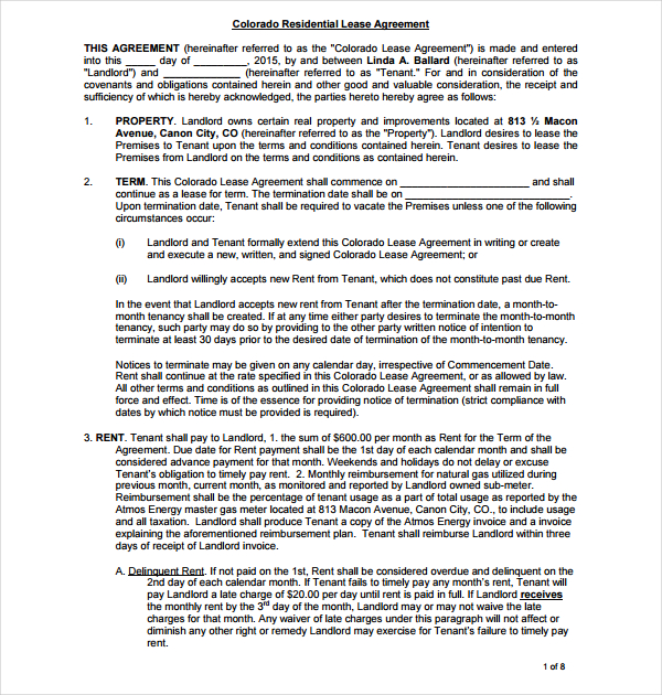 8 residential lease agreement templates pdf word