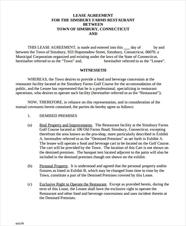 13+ Lease Agreement Templates for Restaurant, Cafe & Bakery PDF, Word