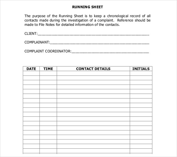 17 Run Sheet Templates PDF DOC 17 Run Sheet Templates PDF DOC