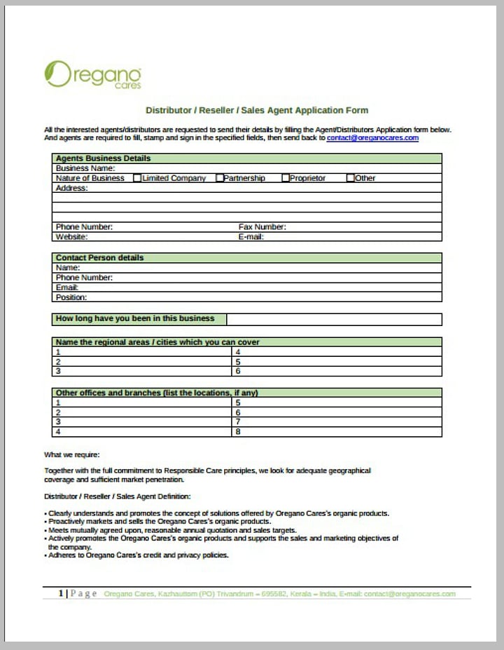 simple sales agency application form template