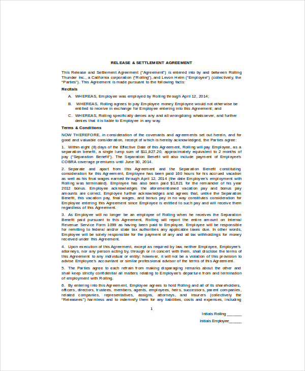 12+ Settlement and Release Agreement Templates PDF, Word, Google Docs