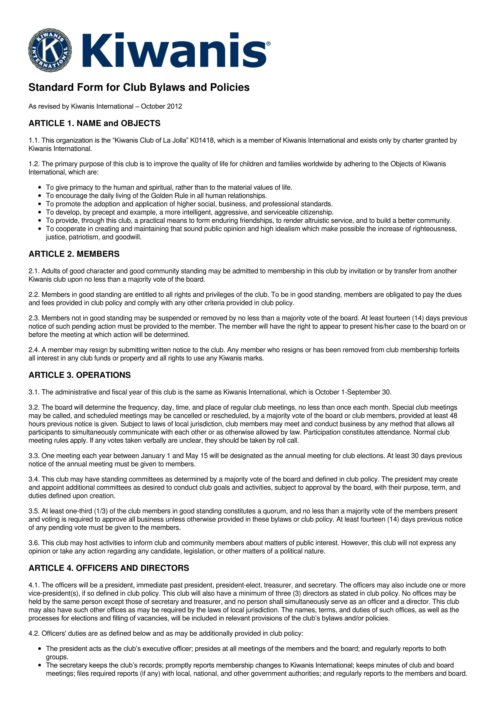 11-club-bylaws-templates-pdf