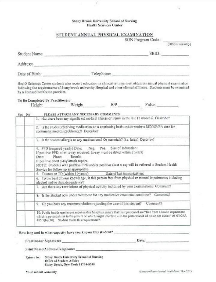 8 Yearly Physical Form Templates PDF