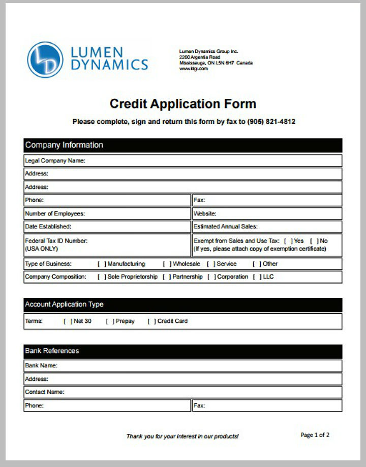 tabular credit application form template