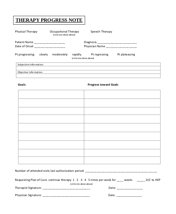 Printable Psychotherapy Progress Note Template Pdf