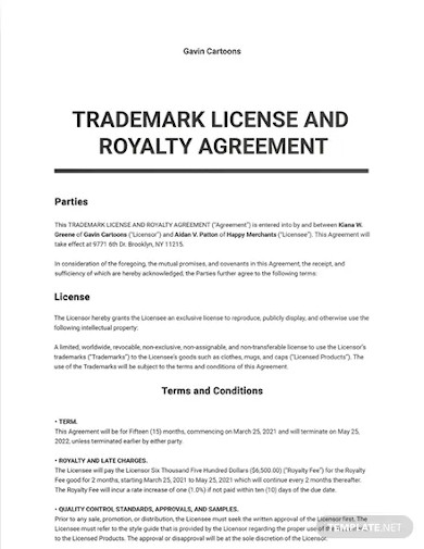 trademark license and royalty agreement template