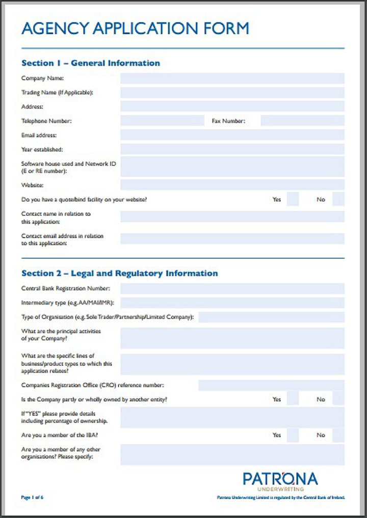 underwriting agency application form template