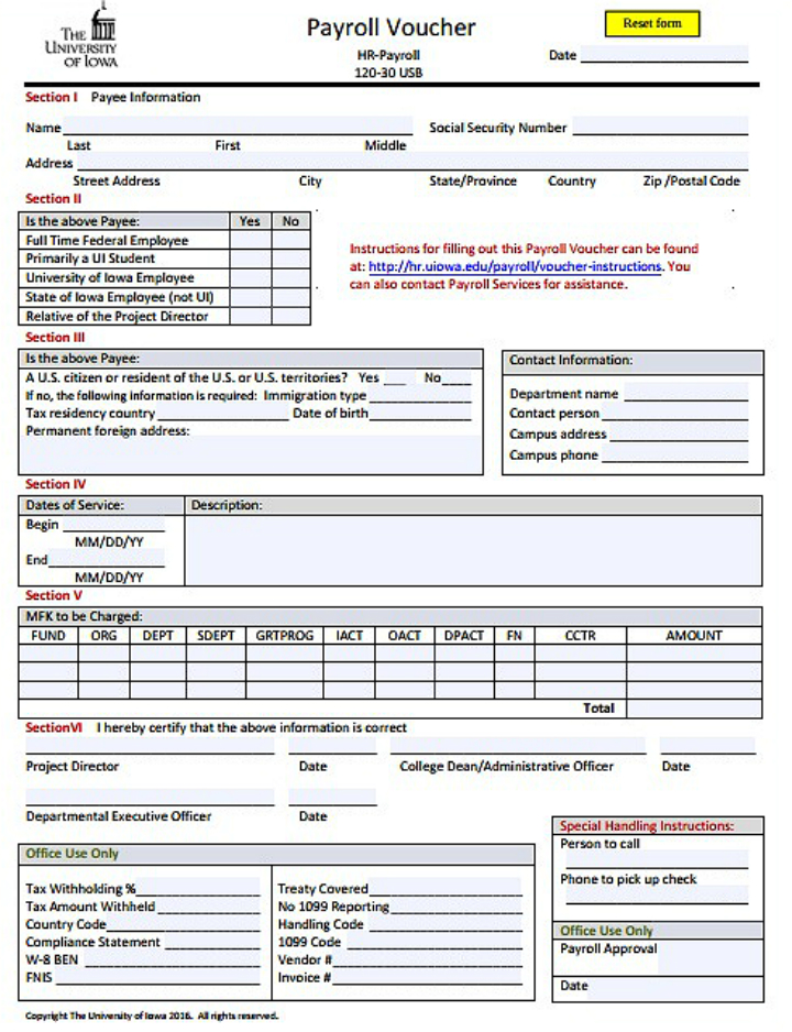 university employee payroll voucher form template