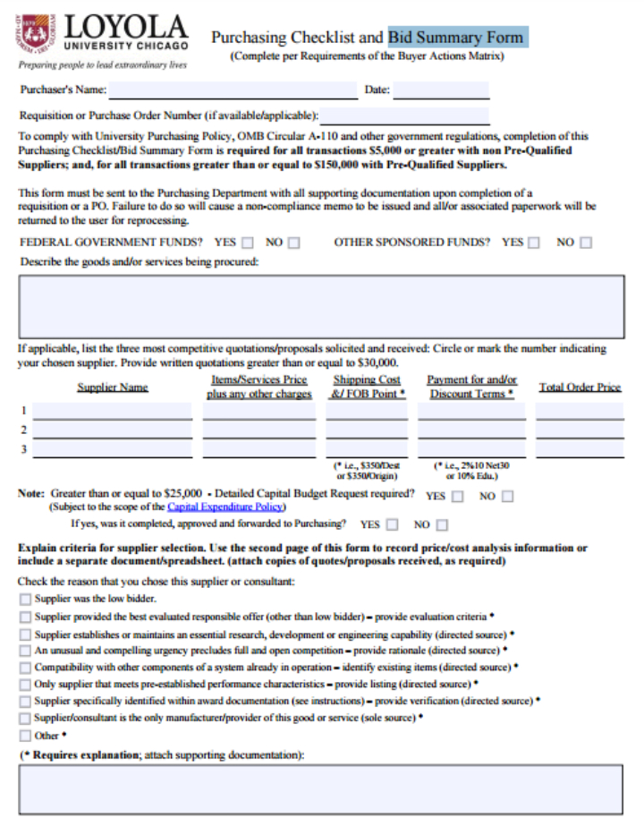 university free bid summary template