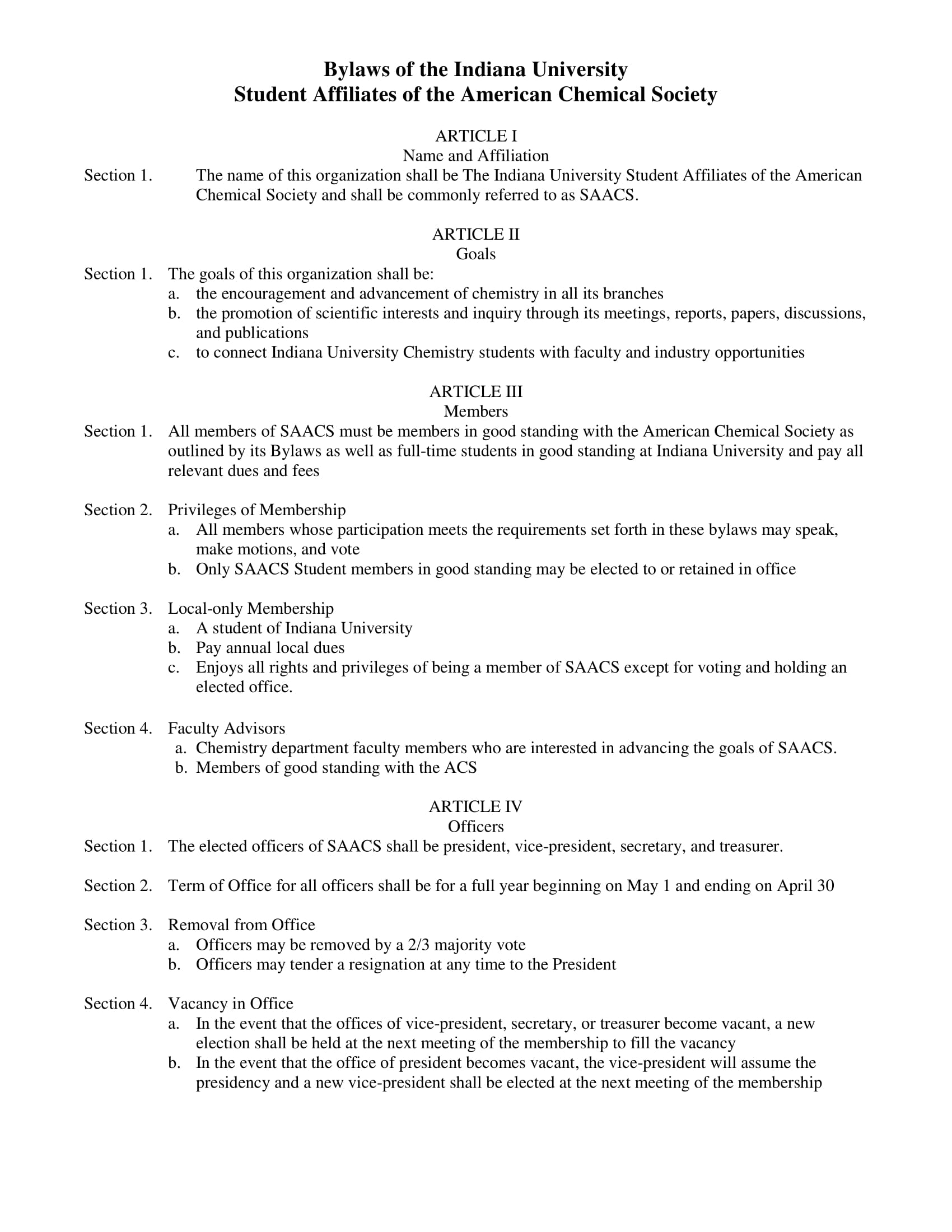 university science club bylaw template