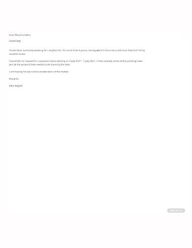 vacation leave request letter to principal template
