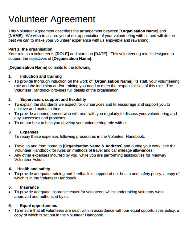 8+ Volunteer Agreement Templates PDF, DOC