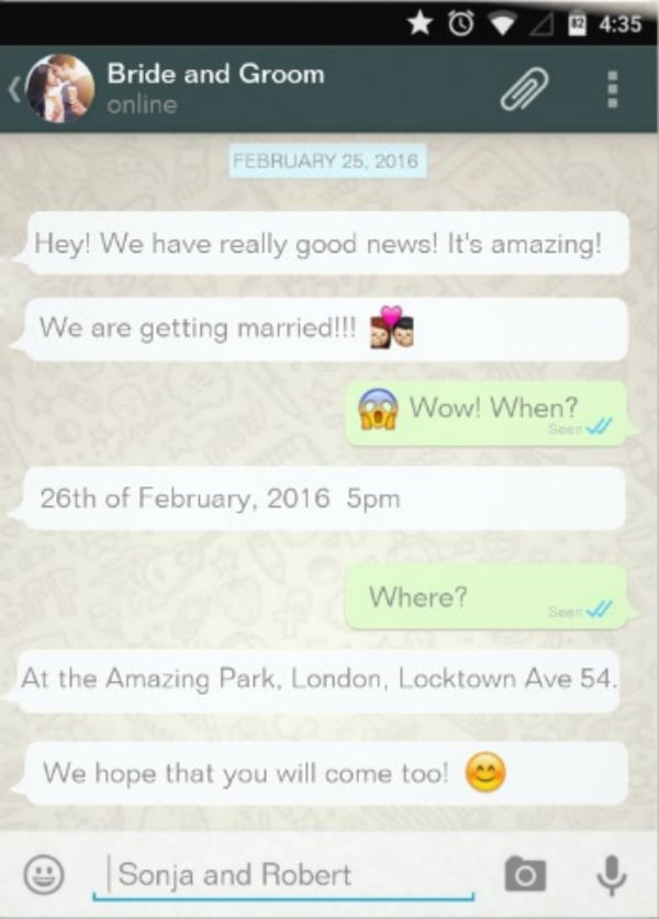 whatsapp android iphone chat wedding invitation