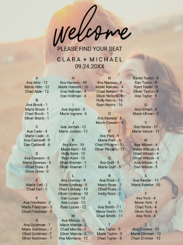 whimsical calligraphy faded photo seating chart