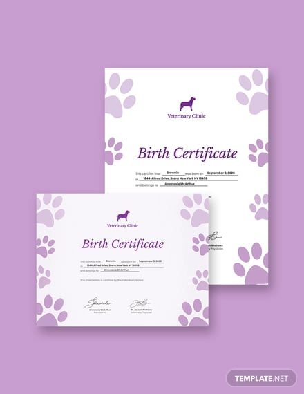 16 Pet Birth Certificate Designs Templates Pdf Psd Ai