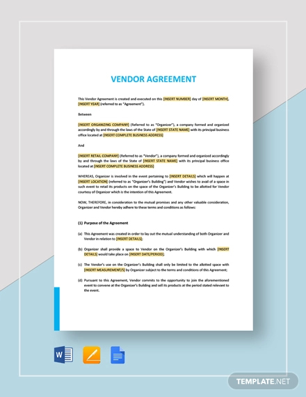 27  Sample Vendor Agreement Templates PDF DOC