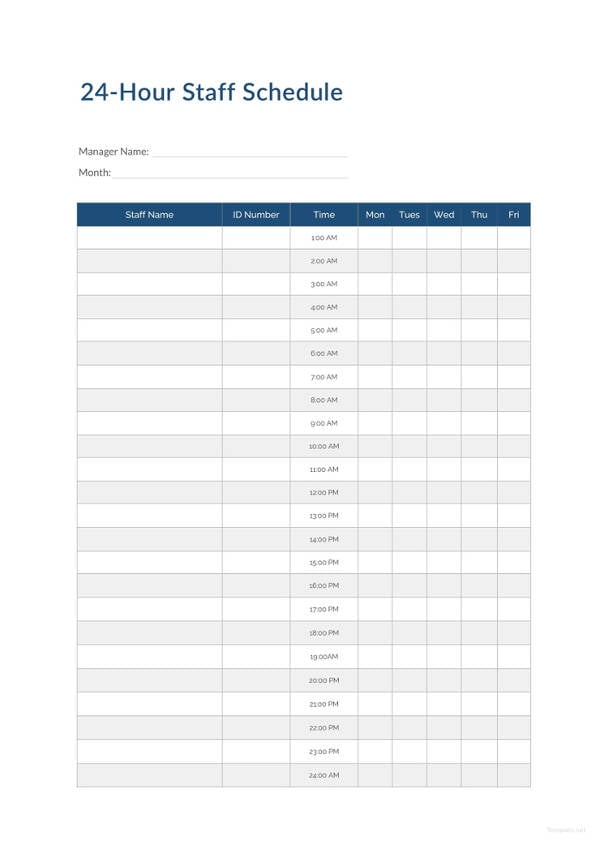 24 Hour Staffing Schedule Template