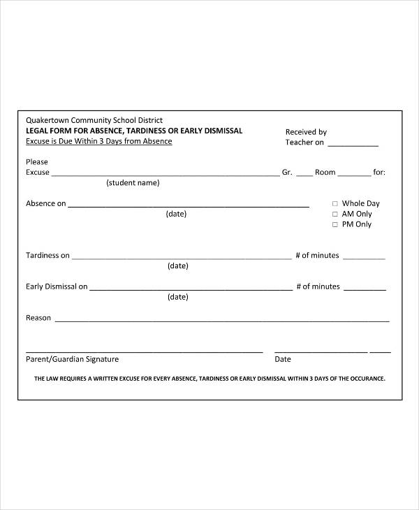 School Absence Note Template Free Word Templates