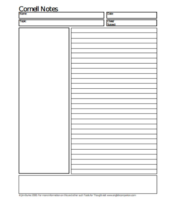 basic cornell note sheet sample format