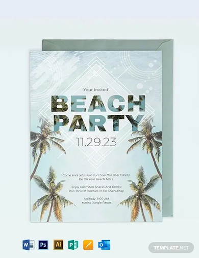 beach birthday party invitation template