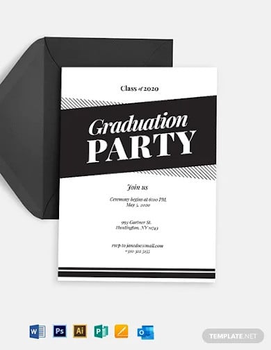 black and white graduation party invitation template