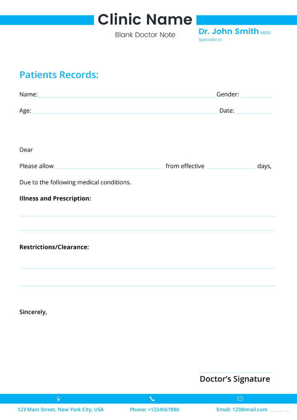 Free Doctors Note Templates