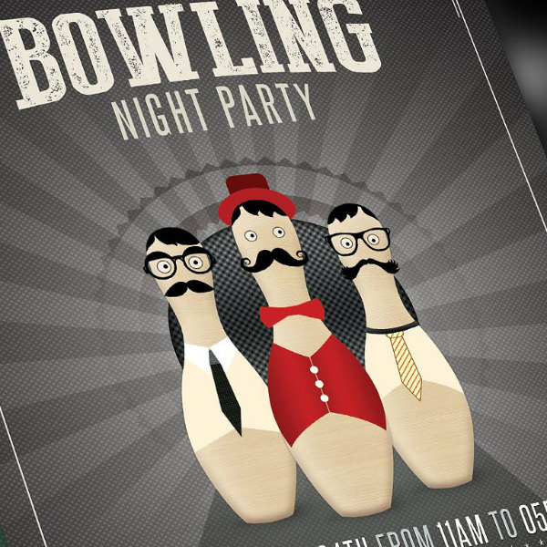 bowling night party flyer invitation template