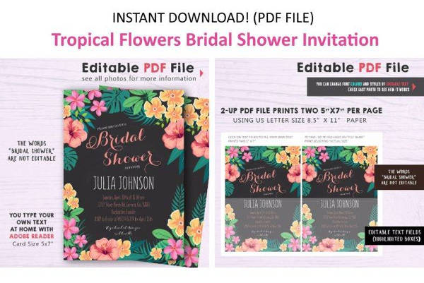 Bridal Shower Luau Party Invitation Template