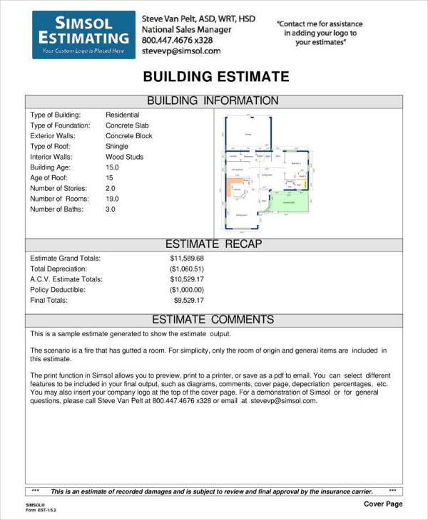building estimate template