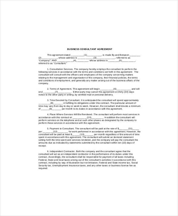 business consultant agreement sample