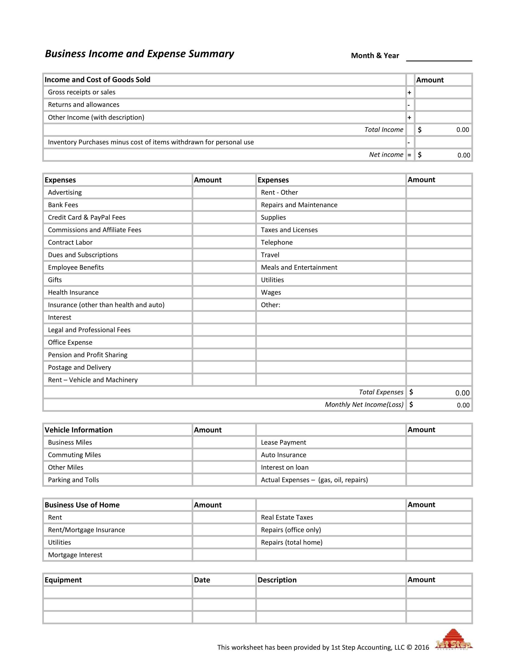 free income and expense template