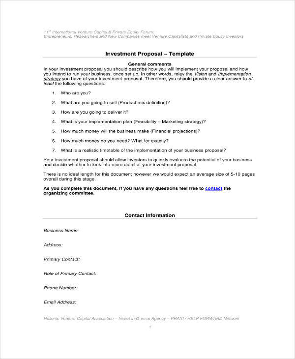 14 Small Business Investment Proposal Templates PDF Word