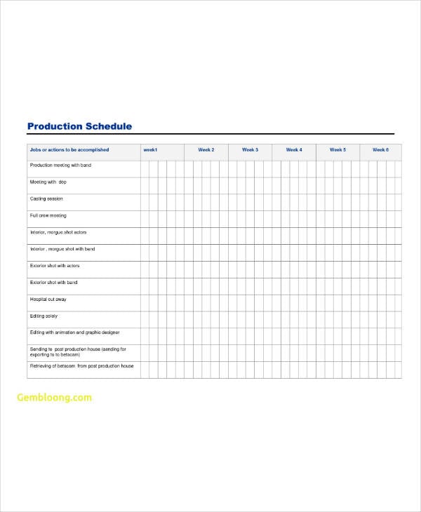 business production schedule calendar