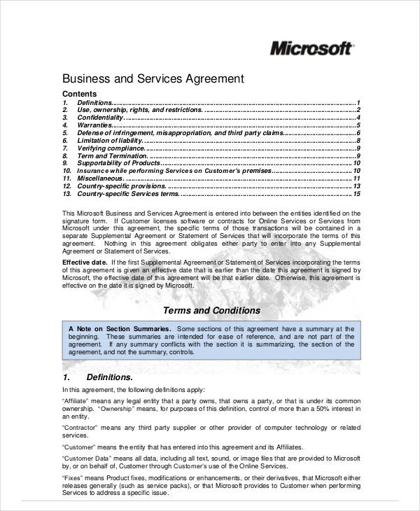 business and services agreement