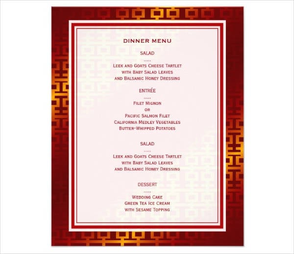 chinese wedding menu template
