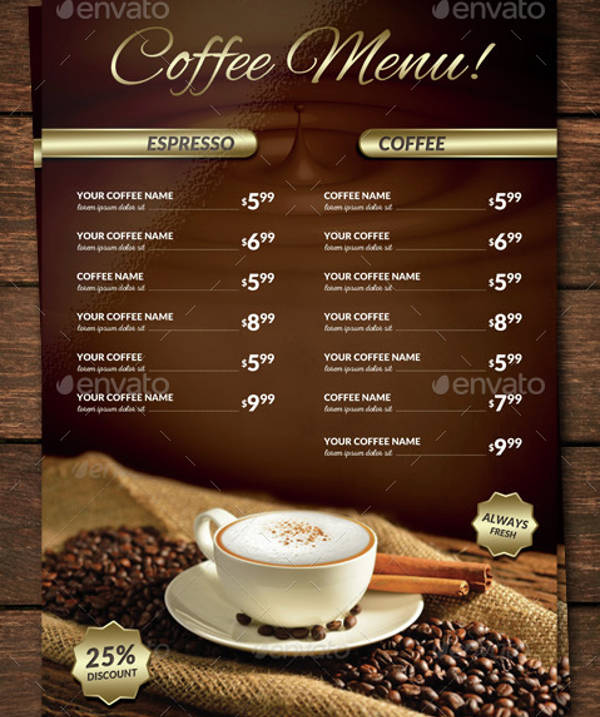 Coffee Shop Menu Designs 15+ Free Templates in PSD, AI