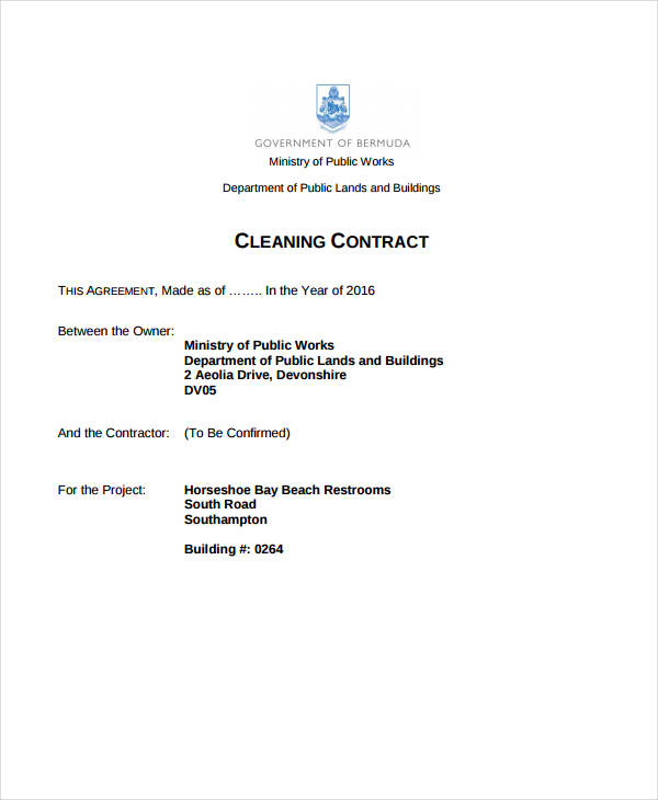 Free Printable Cleaning Contract Template Pdf