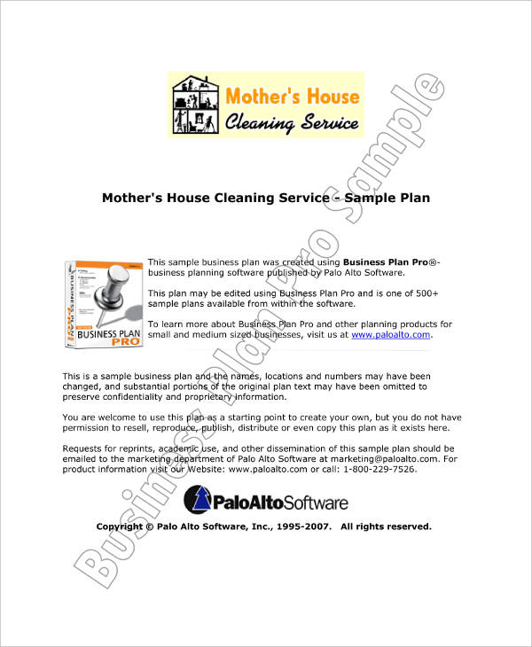 sample business plan for house cleaning service