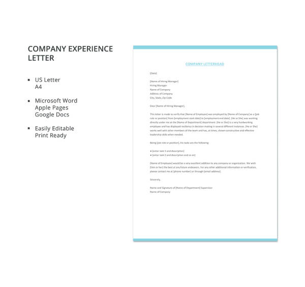 12+ Experience Letter Templates - PDF, DOC | Free & Premium Templates