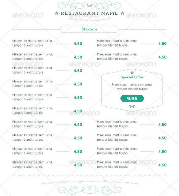 contemporary restaurant menu design