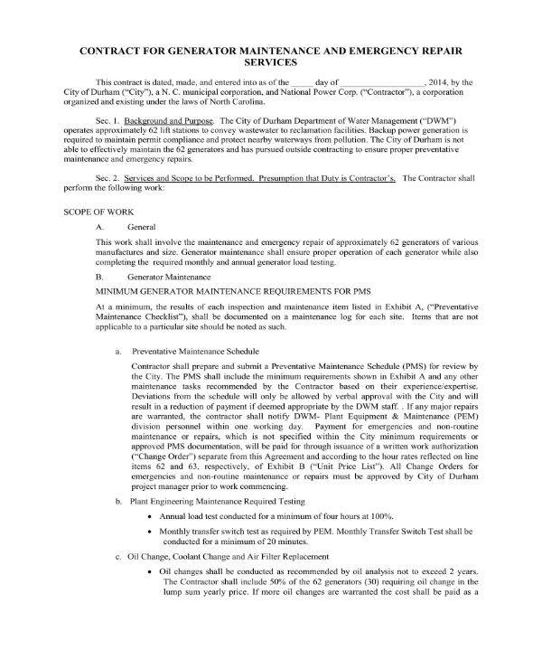 contract-for-generator-maintenance