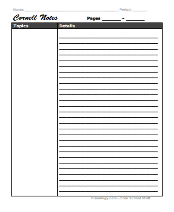 7+ Cornell Note Templates - PDF | Free & Premium Templates