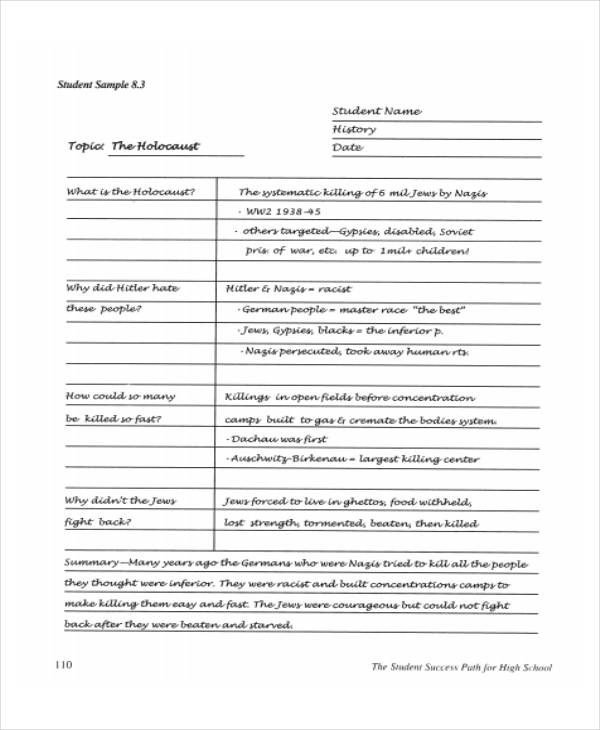 cornell notes sample template