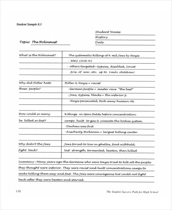 cornell notes template history