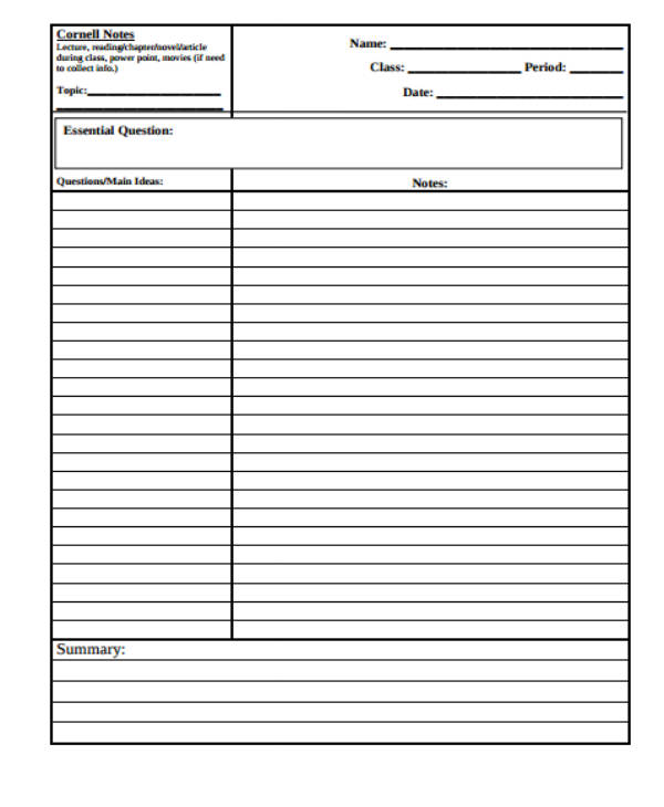 cornell notes template