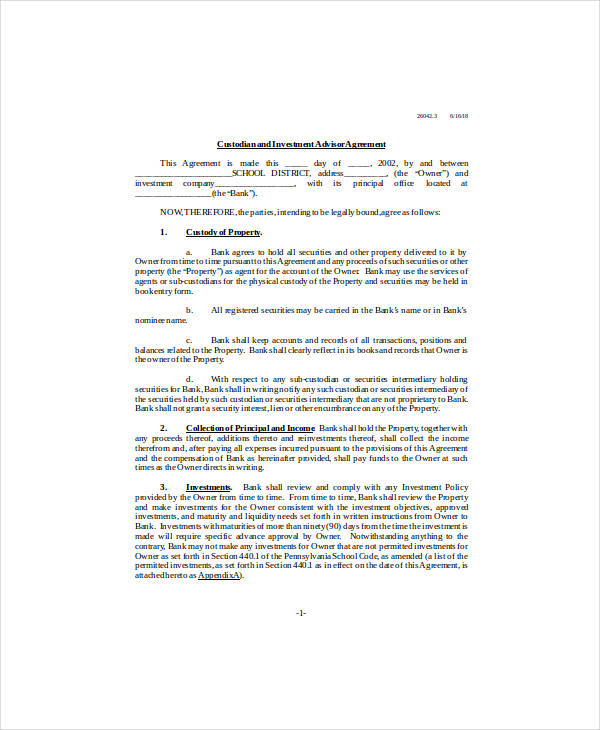 custodian and investment advisor agreement