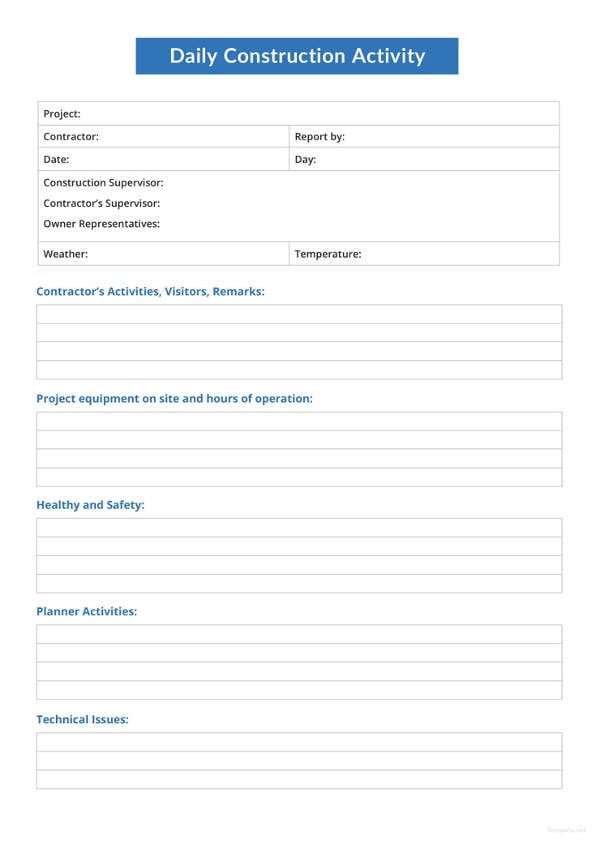 daily construction activity report template