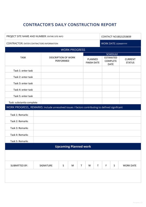 Free Construction Daily Report Template Excel Excel Templates
