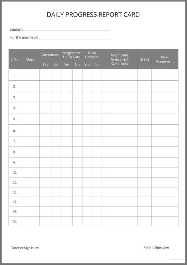 Progress Sheet Template