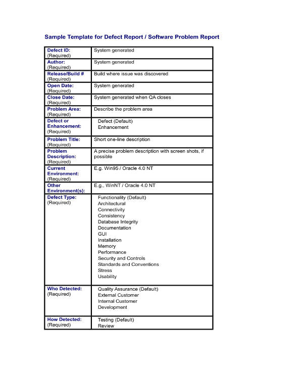 Defect Report Template Xls